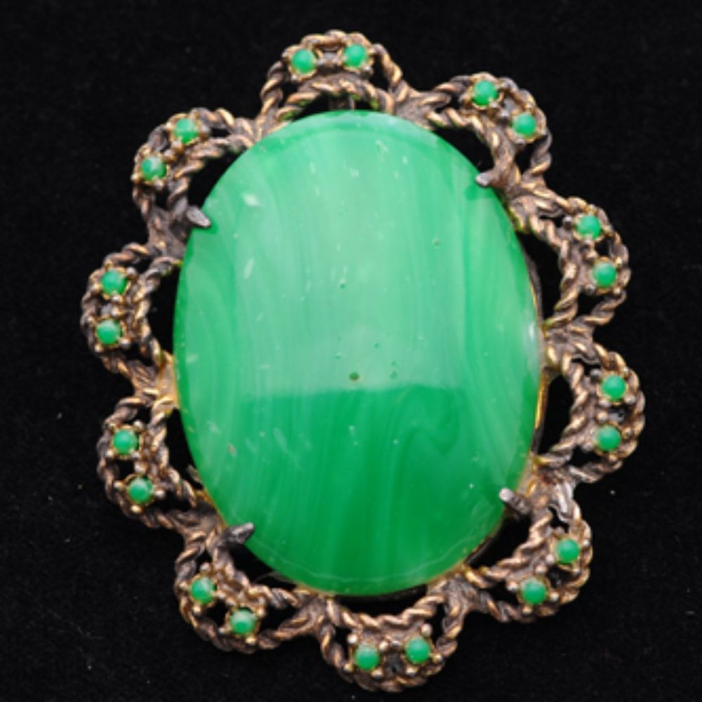 Semi-precious Green Caboch brooch or pendant -FREE with Purchase*